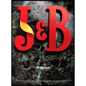 1988 J&B Scotch Whisky Vintage Print ad Granite Red Yellow Twist Wall Art